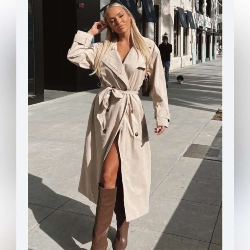 Meshki Andreas Oversized Trench Coat in Beige Tan Size XL *No Belt*